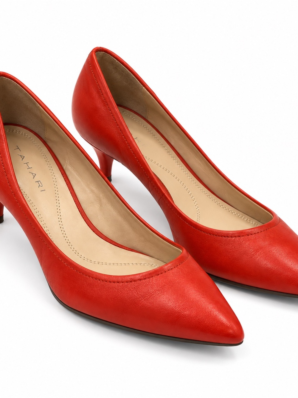 Tahari Red Pointed-Toe Leather Kitten Heel Pumps